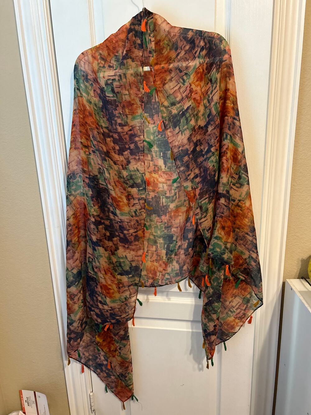 Pink, Orange, & Blue Printed Wrap Blanket Scarf